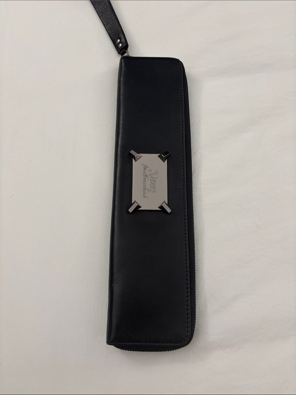 Seven Black Leather Zippered Wristlet Clutch